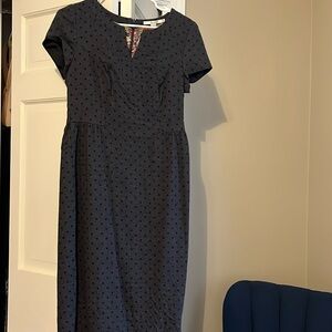 Boden work dress, gray polka dots short cap sleeve
